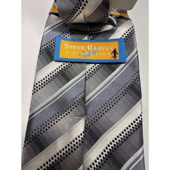 Steve Harvey Collection Mens Gray Striped Patterned Neck Tie - Picture 5 of 6